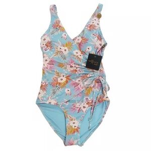 Nip Tuck Women's Floral One Piece Swimsuit - Blue and Pink